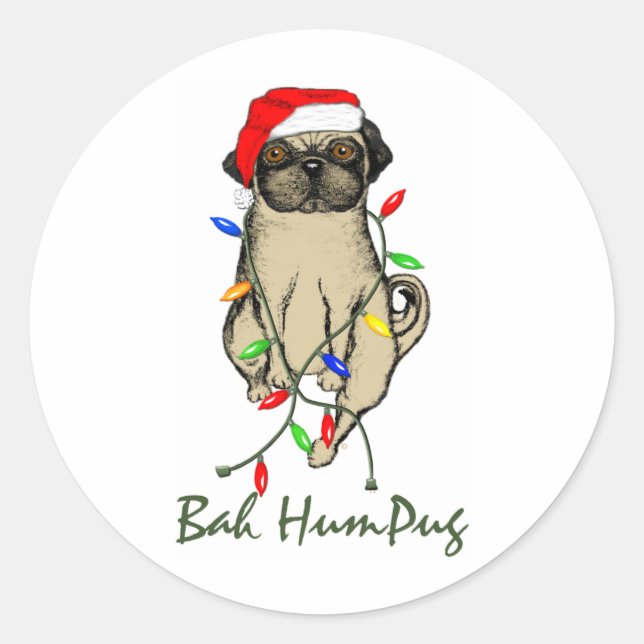 Adesivo Pug Dog Bah Humpug Feliz Natal (Frente)