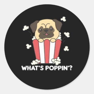 Adesivo Pug Dog Popcorn Whats Poppin Funny
