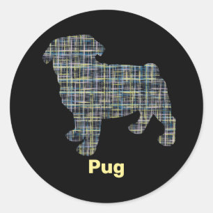 Adesivo Pug Dog Silhouket Amarelo e Blue Grid