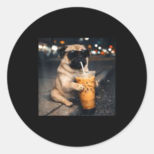 Adesivo Pug engraçado bebendo café gelado meme de cachorro