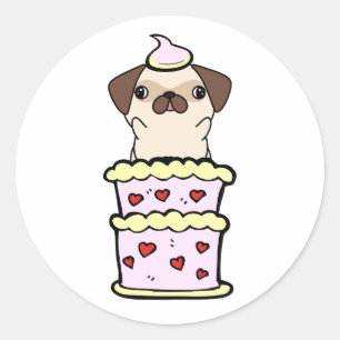 Adesivo Pug engraçado pulando de um bolo
