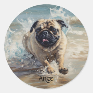 Adesivo Pug Feliz na Praia personalizável