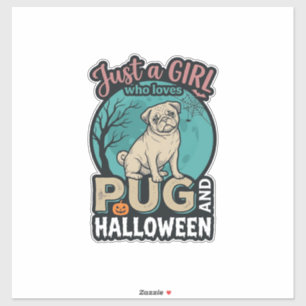 Adesivo Pug Halloween Menina Design Vetorial Vintage_1