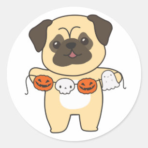 Adesivo Pug Happy Halloween Dog Costume Classume Round Sti