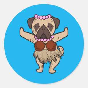 Adesivo Pug havaiano dança hula legal aloha animal engraça