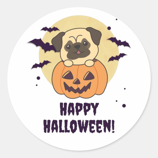 Adesivo Pug In Pumpkin Sweet Dogs Happy Halloween (Frente)
