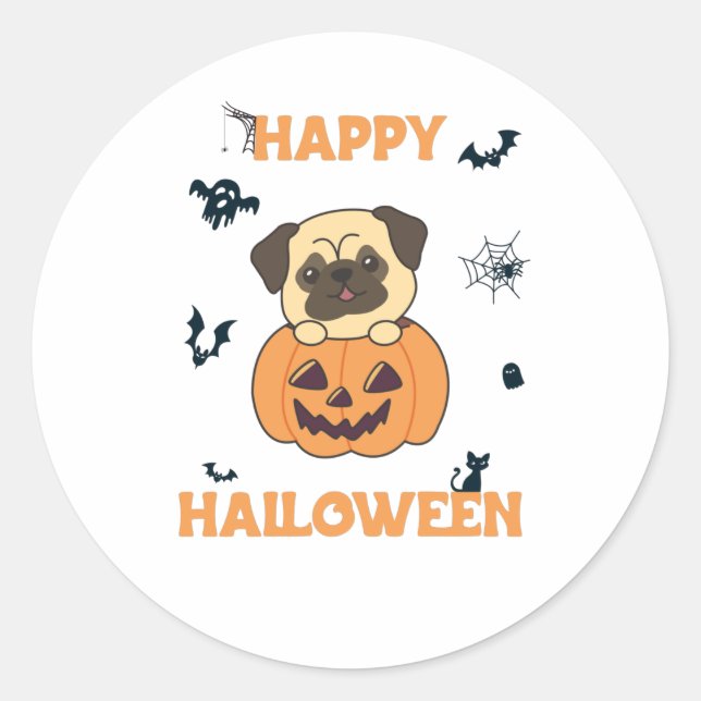 Adesivo Pug In Pumpkin Sweet Dogs Happy Halloween (Frente)