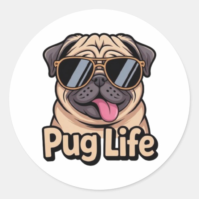 Adesivo Pug Life Funny Pug Sunglasses Sticker Pug Lover Gi (Frente)