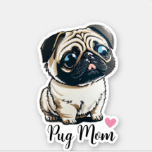 Pug Mãe Heart Sticker