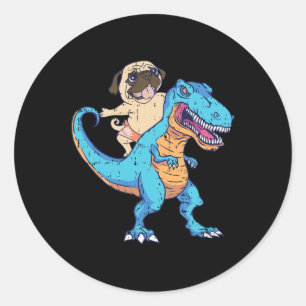 Adesivo Pug Montando T-rex Surfando Dinossauro Amante de C