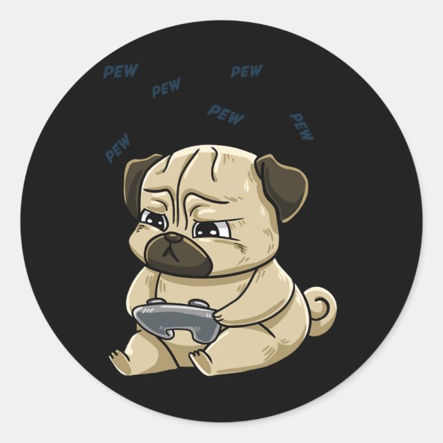 Adesivo Pug Pew Gamepad Cute Hob (Frente)