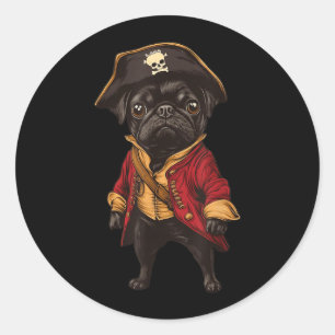 Adesivo Pug Preto Disfarçado de Pirata Cachorro Pug Engraç