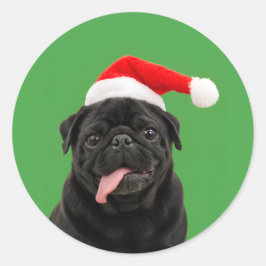 Adesivo Pug Preto Engraçado Chapéu de Papai Noel Língua Pa