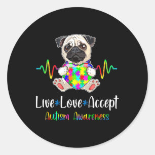 Adesivo Pug Quebra-cabeça Piece Live Love Aceitar Consciên