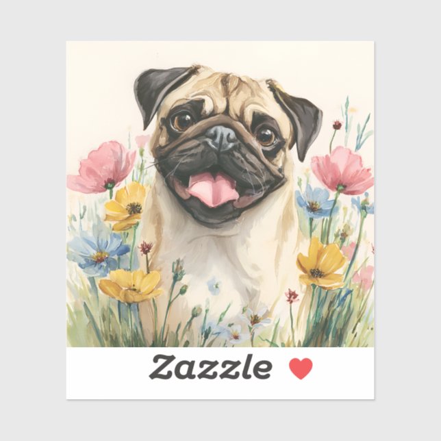 Adesivo Pug Sticker – Watercolor (Folha)
