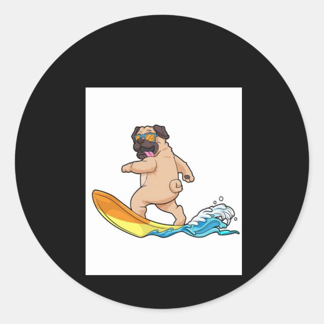 Adesivo Pug Surfing Surfing Pug Vestindo Óculos (Frente)