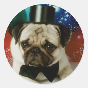 Adesivo Pug Tophat Birthday Stickers