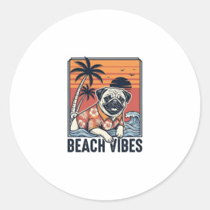Adesivo Pug Vibrações de Praia Design de Gravura Vintage_1