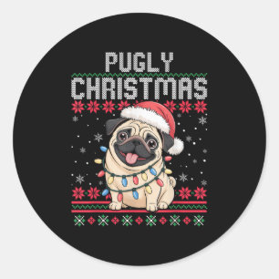 Adesivo Pugly Ba Ham Pug Suéter de Natal Feio Cachorro Pug