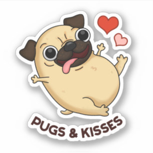 Adesivo Pugs E Kisses, Pug Coggy Pun Sticker
