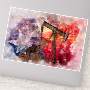 Adesivo Pumpjack ícone Texan aquarela com Sinalizador Texa