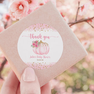 Adesivo Pumpkin Blush Dourado Bebê Rosa Favor do Chá