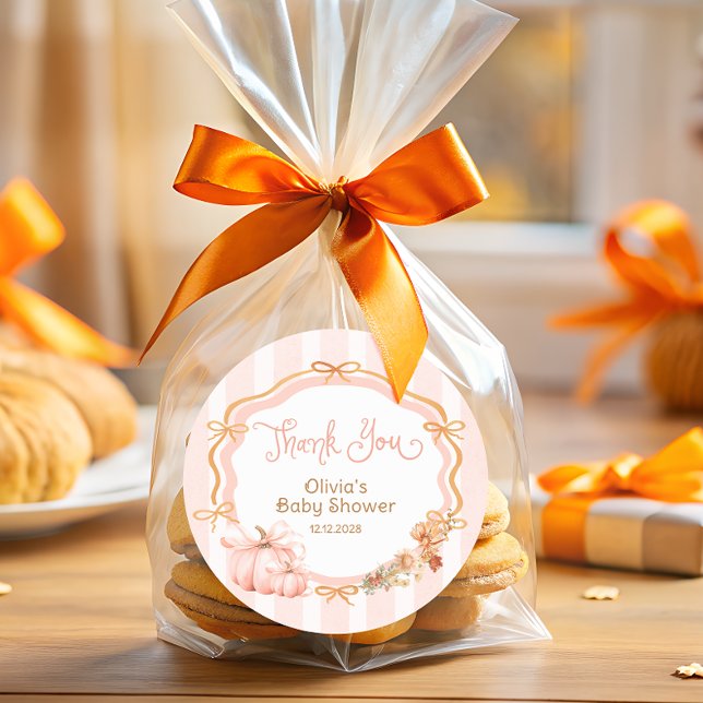 Adesivo Pumpkin Bow Fall Floral Baby Shower Thank You (Criador carregado)