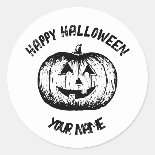 Adesivo Pumpkin branco preto clássico sorridente (Frente)