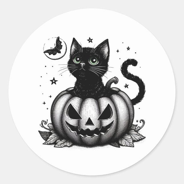 Adesivo Pumpkin Cat Classic Round Sticker (Frente)
