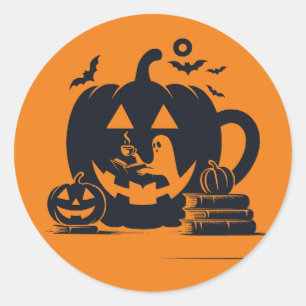 Adesivo Pumpkin Coffee Halloween Book