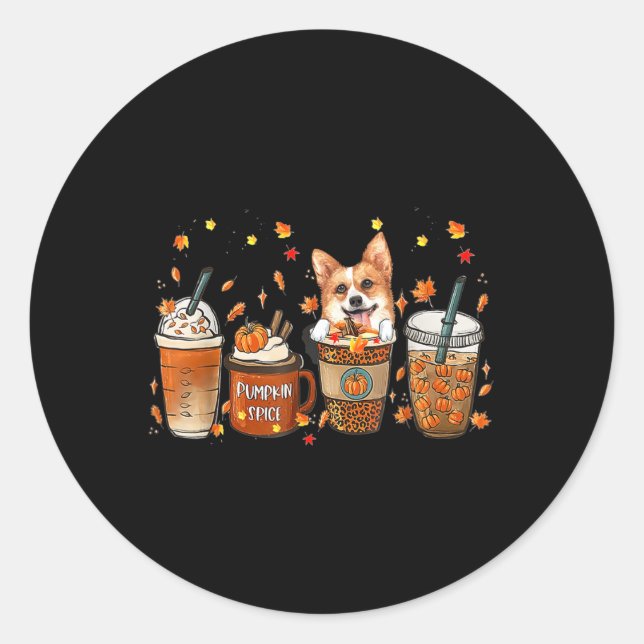 Adesivo Pumpkin De Café Fall Corgi De Outono Fechado Latin (Frente)