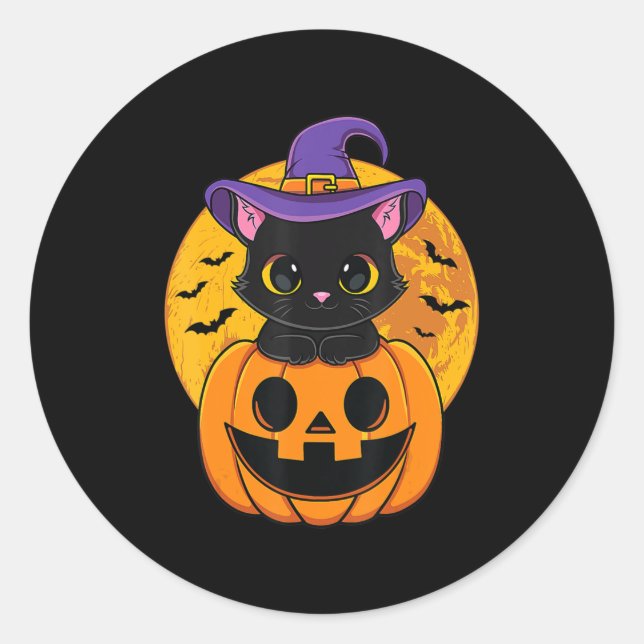 Adesivo Pumpkin De Chapéu De Bruxa Negra De Halloween Para (Frente)