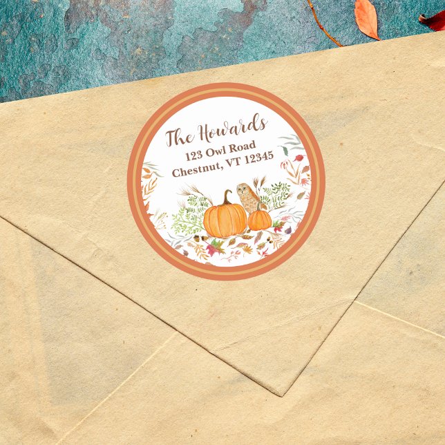Adesivo Pumpkin E Coruja De Aquarelas No Outono (Charming Watercolor Owl & Pumpkin Sticker: Rustic Autumn Delight)