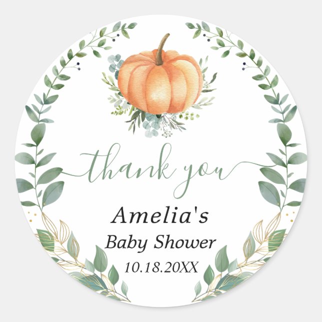 Adesivo Pumpkin Fall Greenery Dourado Foliage Favor Obriga (Frente)
