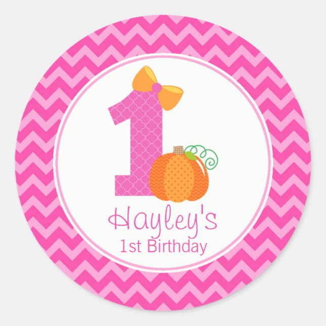 Adesivo Pumpkin Fall Pumpkin Birthday Sticker, Rapariga Pu (Frente)