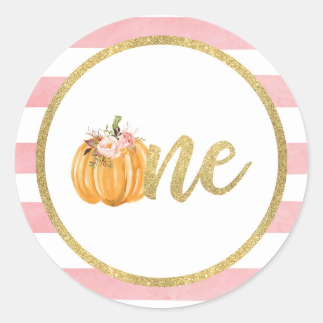 Adesivo Pumpkin First Birthday Sticker - Fitas Rosa (Frente)