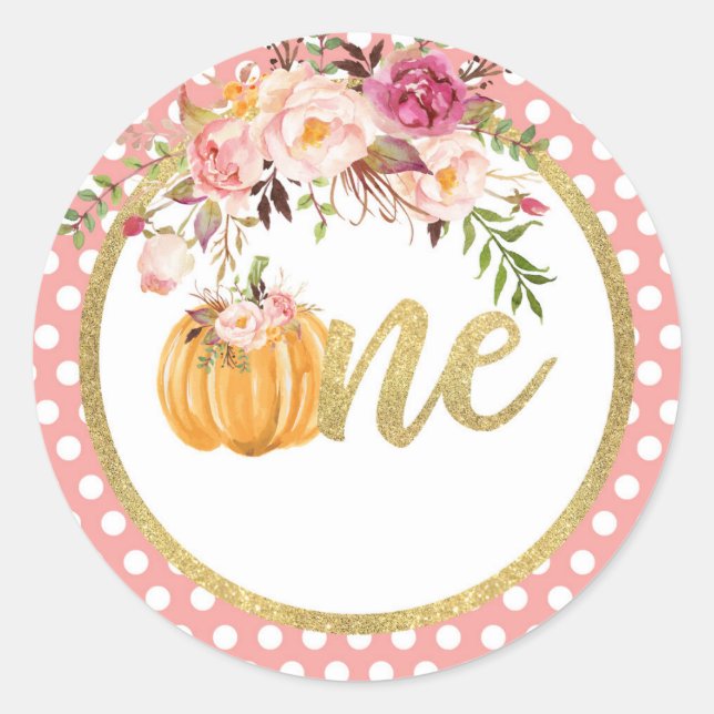Adesivo Pumpkin First Birthday Sticker - Pontos Florais (Frente)