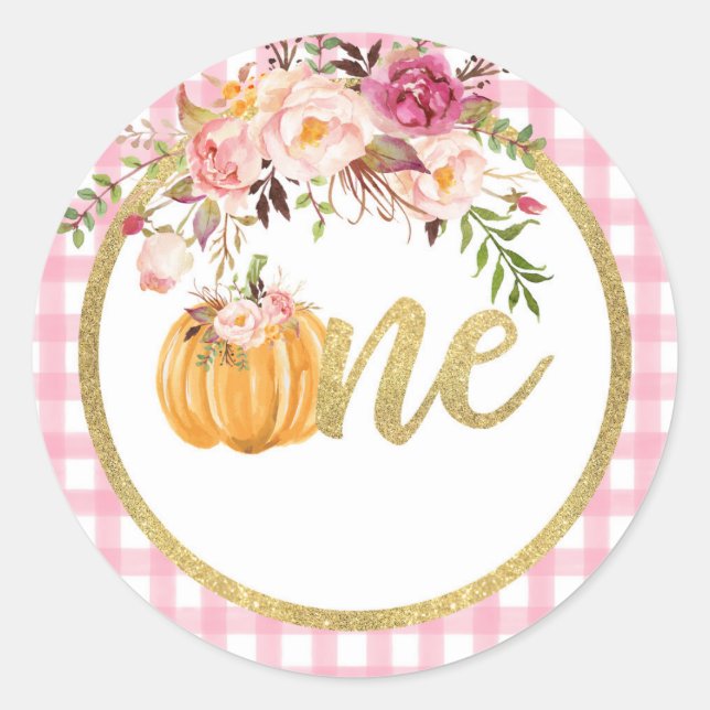 Adesivo Pumpkin First Birthday Sticker - Xadrez Floral (Frente)