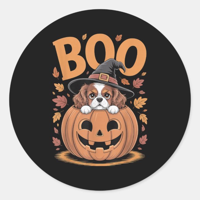 Adesivo Pumpkin Halloween Cavalier King Charles Spaniel  (Frente)