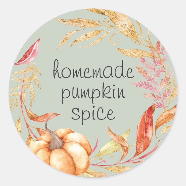 Adesivo Pumpkin Homemade Spice Watercolor Foliage Green (Frente)