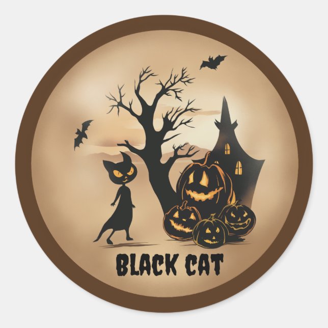 Adesivo "Pumpkin Patch com um Gato Negro" (Frente)