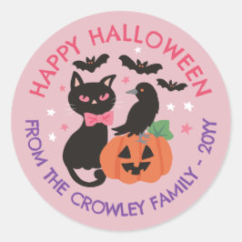 Adesivo Pumpkin Raven Happy Halloween De Gato Rosa