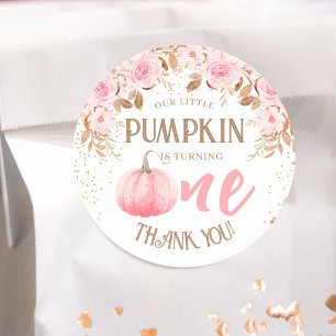 Adesivo Pumpkin rosa e Dourada garota primeiro aniversario
