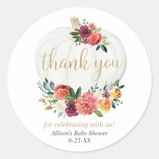 Adesivo Pumpkin rústico queda floral burgundy ouro verde (Frente)