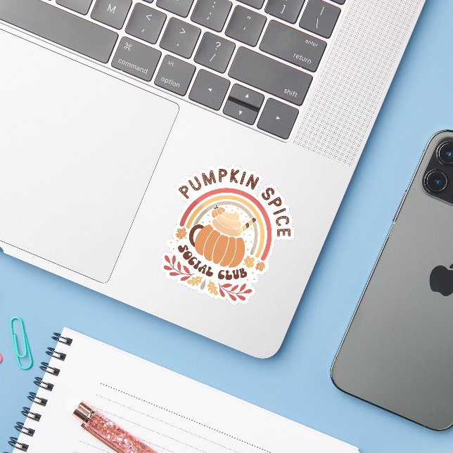 Adesivo Pumpkin Spice Social Club – Cute Fall PSL  (Notebook com iPhone)