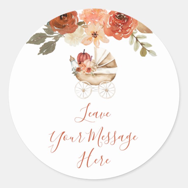 Adesivo Pumpkin Stroller Baby Shower Leave Your Message (Frente)