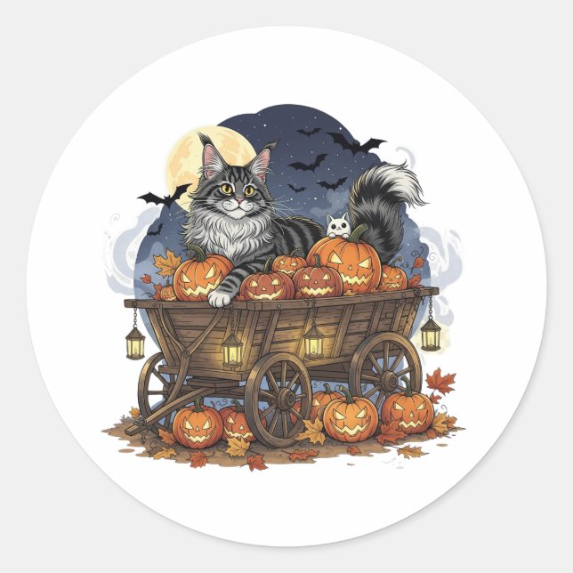 Adesivo Pumpkin Wagon Coon - Maine Coon Halloween (Frente)