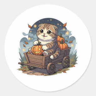 Adesivo Pumpkin Wagon Fold - Scottish Fold Cat Halloween
