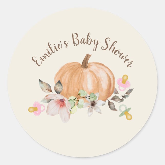 Adesivo Pumpkins Pacifier Floral Fall Chá de fraldas (Frente)