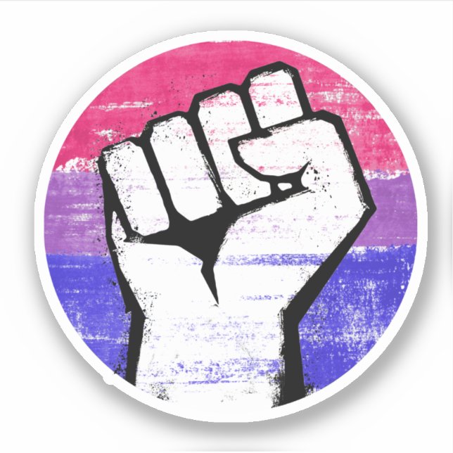 Adesivo Punho de Orgulho Bissexual Impresso em Círculo (Frente)